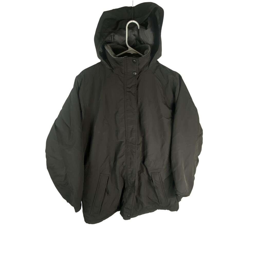 L.L.Bean Coat Womens Medium Black Hooded Fleece Thinsulate Polartec Parka